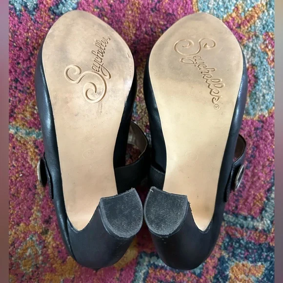Seychelles | Women's black leather Third Degree Mary Jane pumps, side button sz9 - Picture 11 of 13